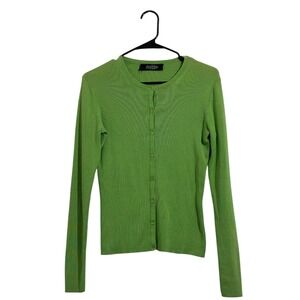 Peck & Peck Collection Women's Lime Green Ribbed Button Front Cardigan Sweater